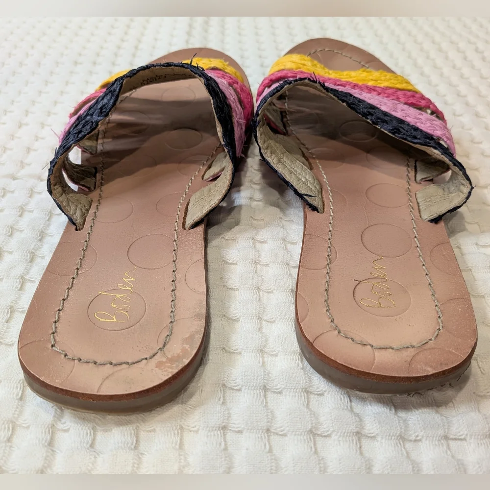 Boden Leonora Raffia Slides Woven Multicolor Black Fuchsia Yellow Pink Size 36